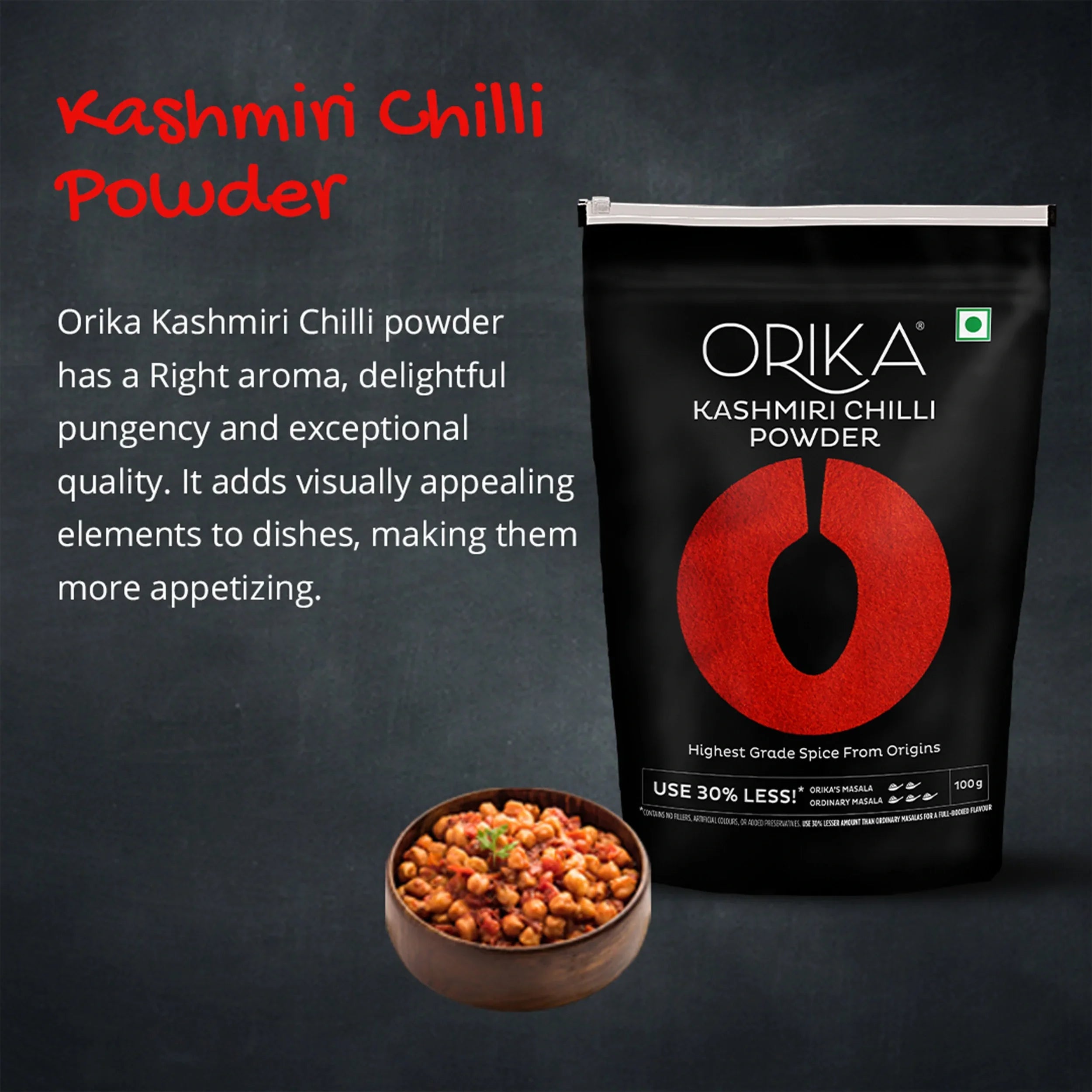 Orika Salem Turmeric, Hot Red Chilli Powder, Kashmiri Red Chilli Powder, Coriander Powder 100 Gm Each - Orika Spices India